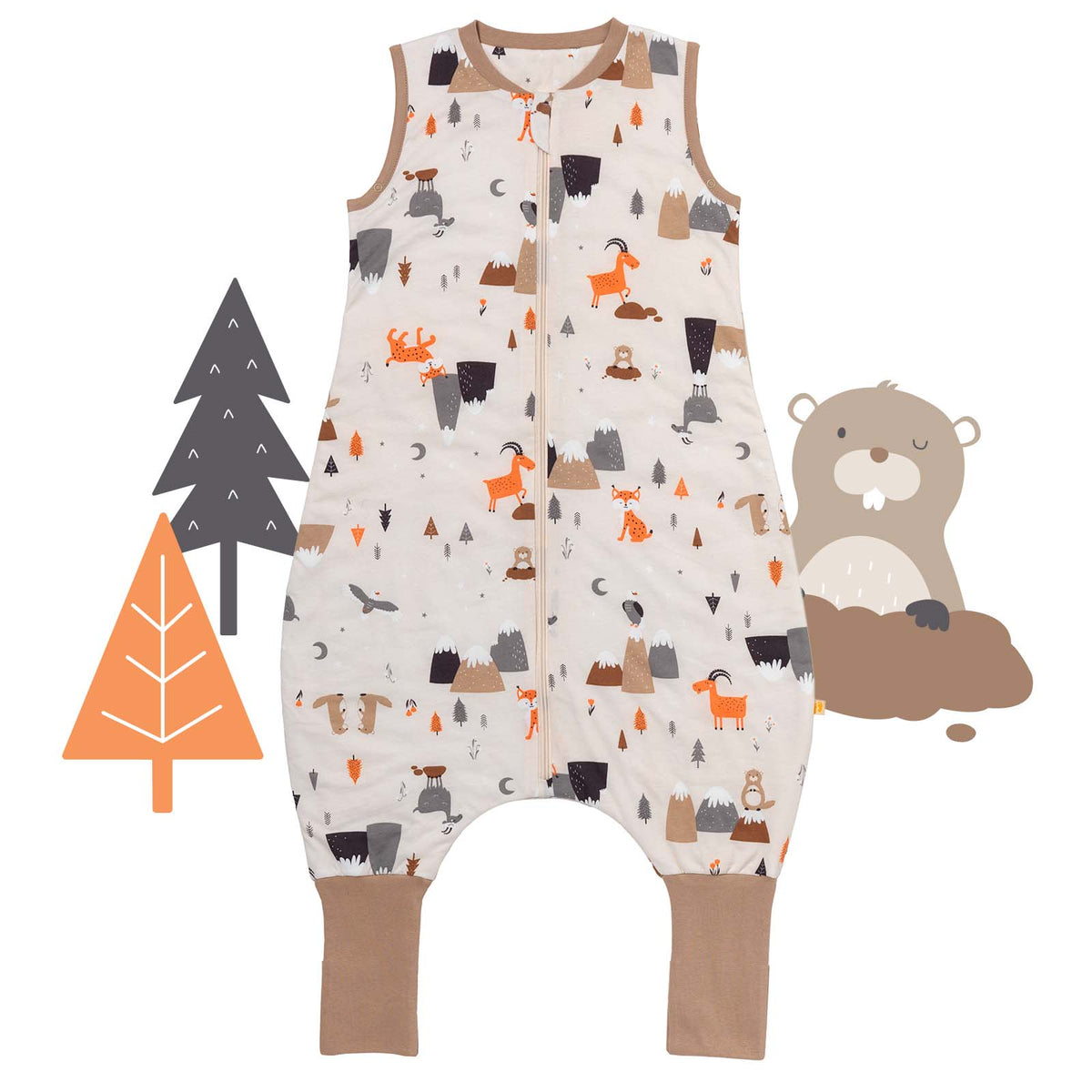 Sleeping Bag with Feet & Foldable Feet Covers - 1.0 TOG_Mountain Animals_front_418