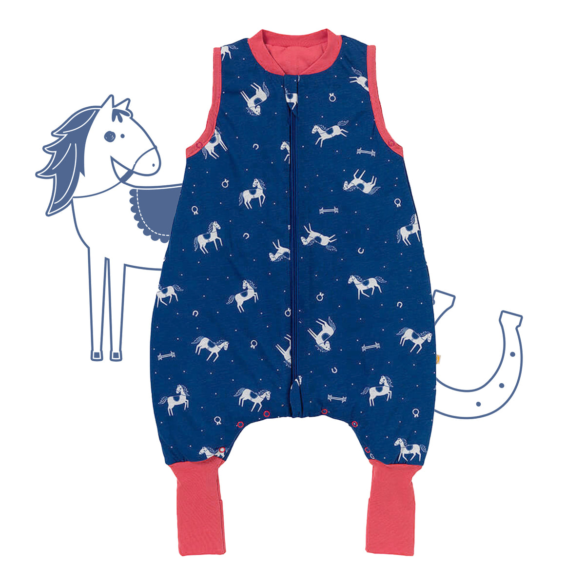 Sleeping Bag with Feet & Foldable Feet Covers - 1.0 TOG_Horses_front_418
