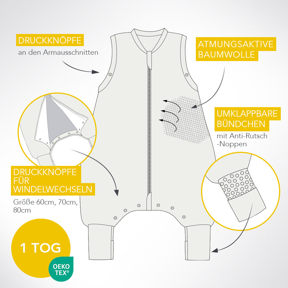Organic Sleeping Bag with Feet & Foldable Feet Covers - 1.0 TOG_USP_419