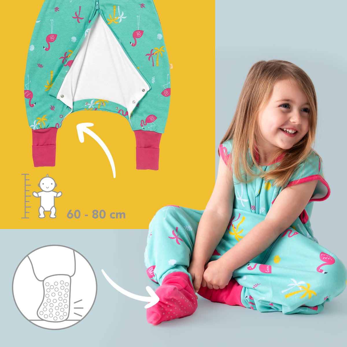 Organic Sleeping Bag with Feet & Foldable Feet Covers - 1.0 TOG_Flamingo_foot area_419