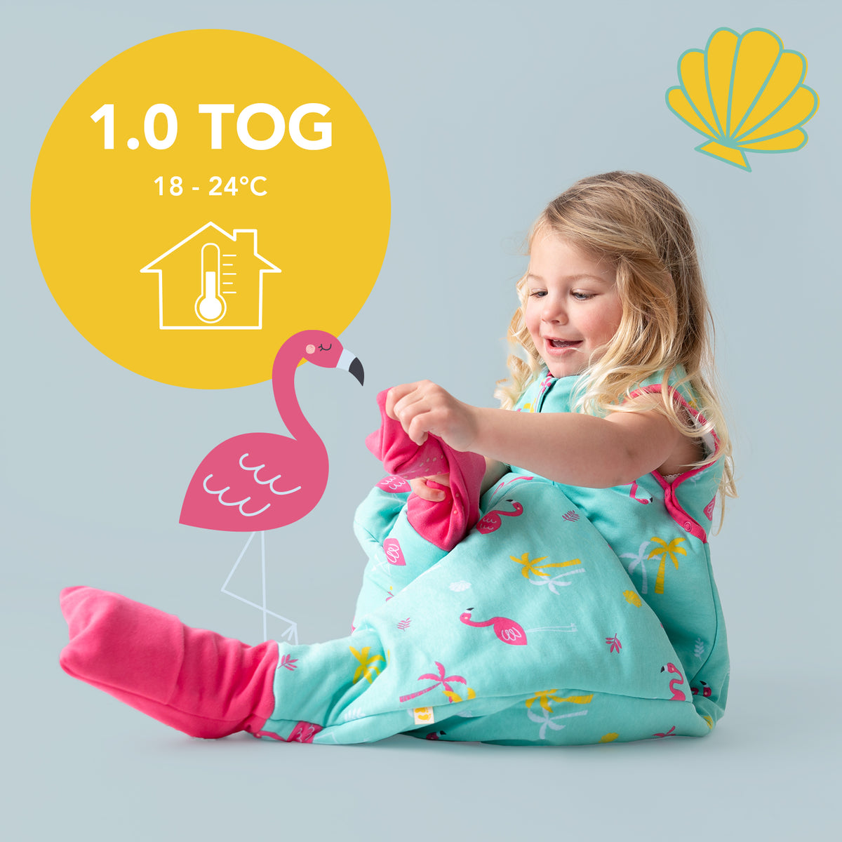 Organic Sleeping Bag with Feet & Foldable Feet Covers - 1.0 TOG_Flamingo_TOG_419