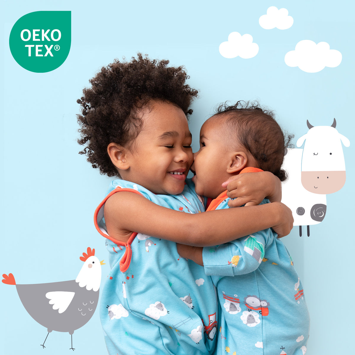 Organic Sleeping Bag with Feet & Foldable Feet Covers - 1.0 TOG_Farmyard_OEKOTEX_419