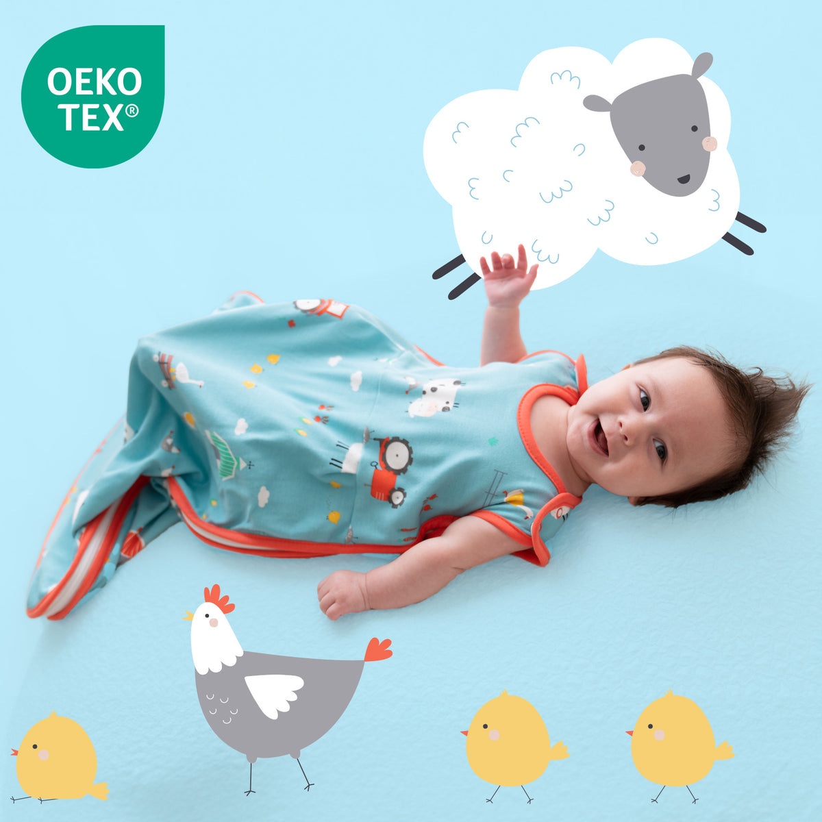 Organic Baby Sleeping Bag - 1.0 TOG_Farmyard_OEKOTEX_421