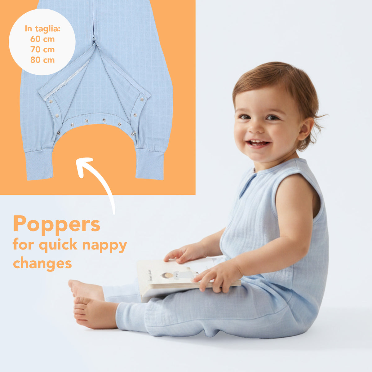 Muslin Sleeping Bag with Feet - 0.5 Tog_Powder Blue_3_422