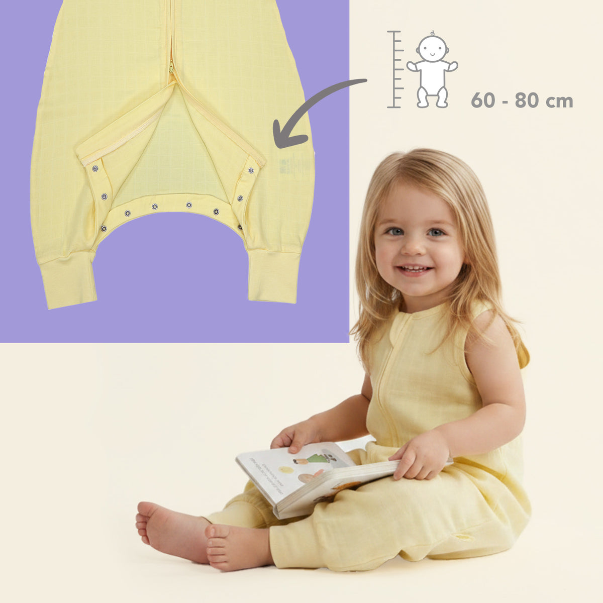 Muslin Sleeping Bag with Feet - 0.5 Tog_Soft Yellow_3_422