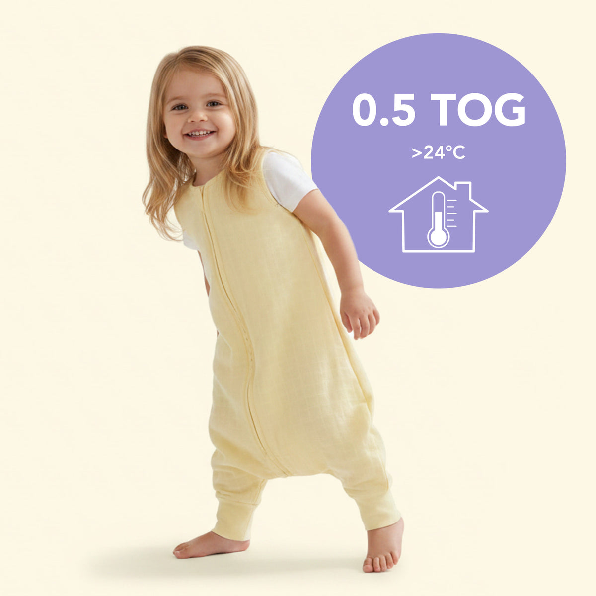 Muslin Sleeping Bag with Feet - 0.5 Tog_Soft Yellow_5_422