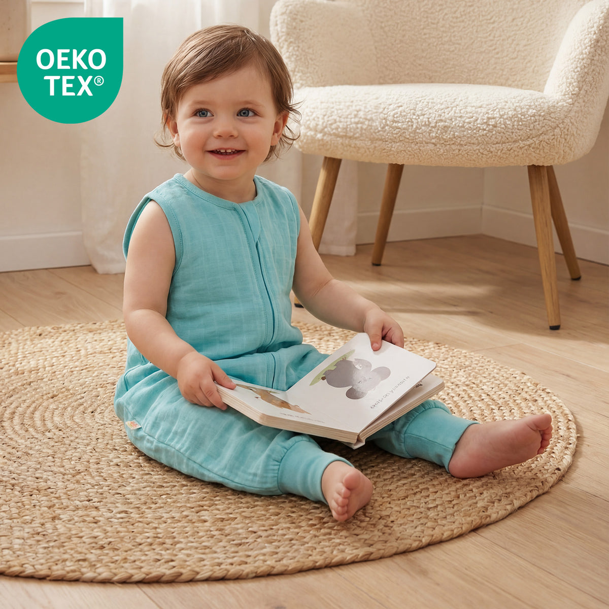 Muslin Sleeping Bag with Feet - 0.5 Tog_Aqua_2_422