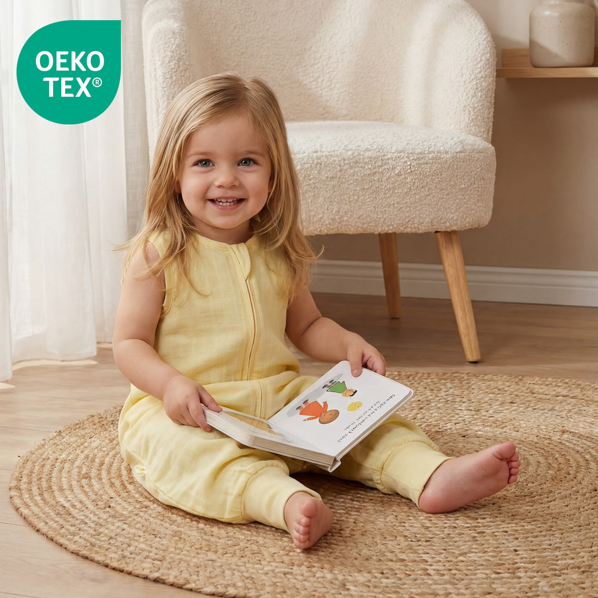 Muslin Sleeping Bag with Feet - 0.5 Tog_Soft Yellow_2_422