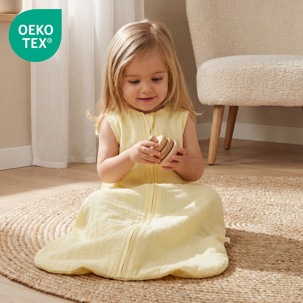 Plain Muslin Sleeping Bag - 0.5 Tog_Soft Yellow_2_423