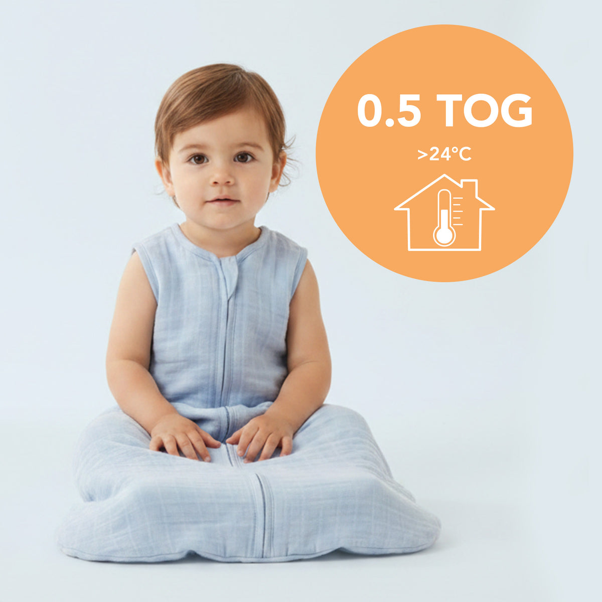 Plain Muslin Sleeping Bag - 0.5 Tog_Powder Blue_5_423