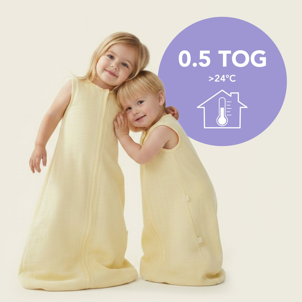Plain Muslin Sleeping Bag - 0.5 Tog_Soft Yellow_5_423