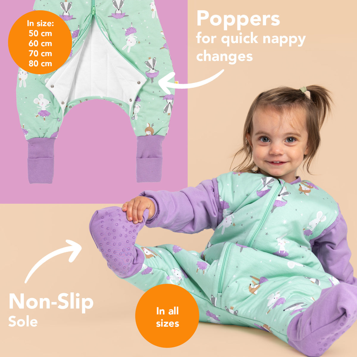 Sleeping Bag with Feet & Foldable Feet Covers - 2.5 TOG_Ballerina_foot area_461