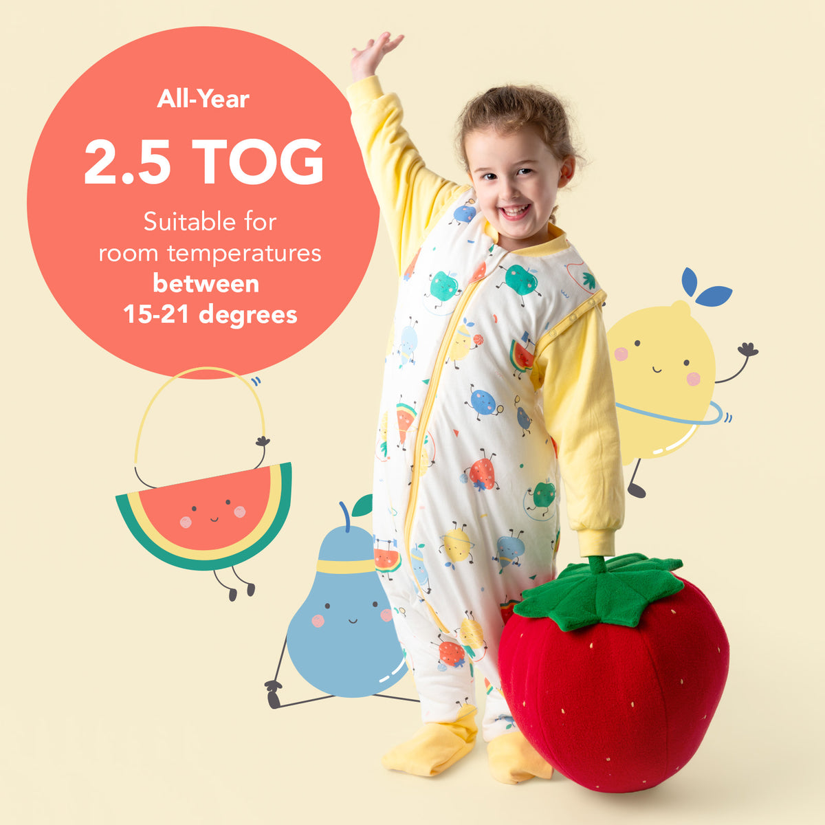 Sleeping Bag with Feet & Foldable Feet Covers - 2.5 TOG_Sporty Fruit_TOG_461