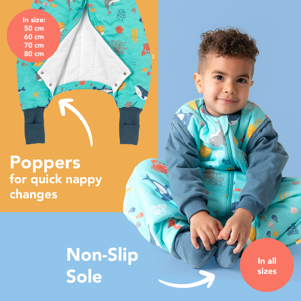 Sleeping Bag with Feet & Foldable Feet Covers - 2.5 TOG_Under the Sea_foot area_461