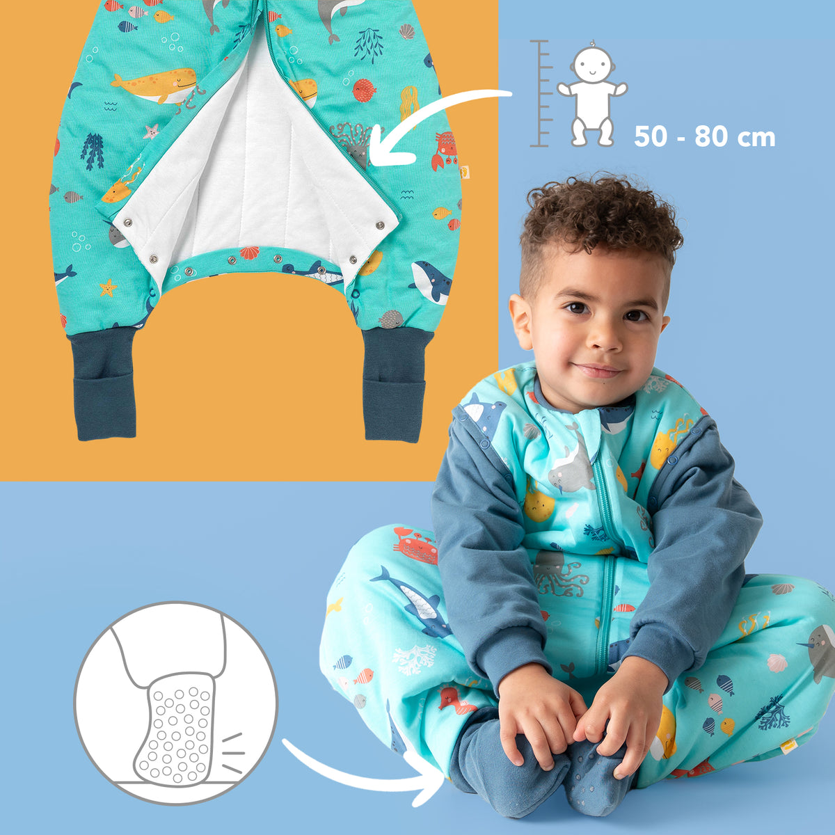 Sleeping Bag with Feet & Foldable Feet Covers - 2.5 TOG_Under the Sea_foot area_461