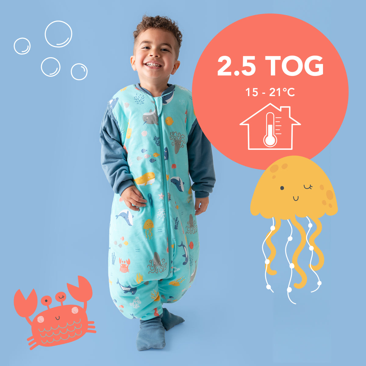 Sleeping Bag with Feet & Foldable Feet Covers - 2.5 TOG_Under the Sea_TOG_461