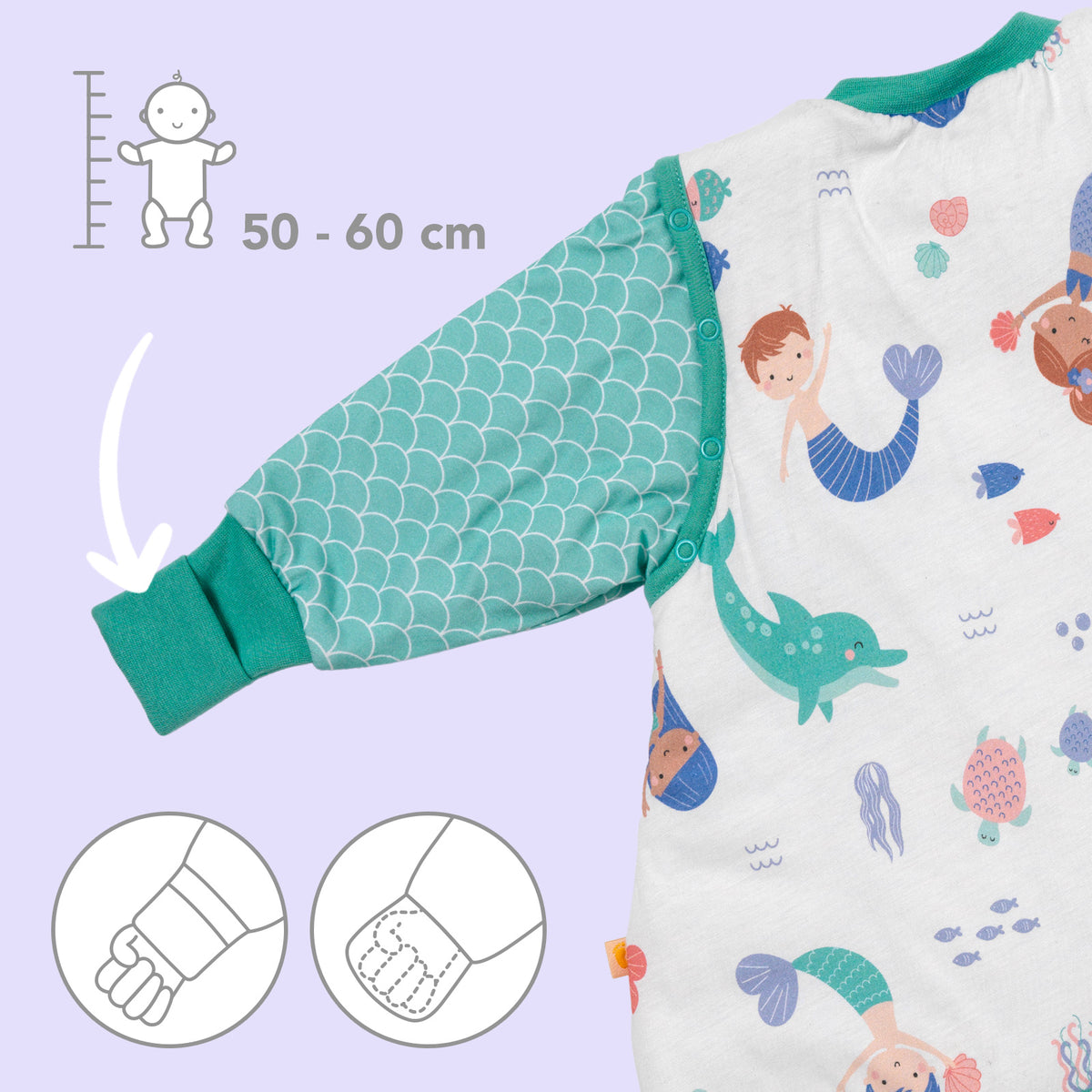 Sleeping Bag with Feet & Foldable Feet Covers - 2.5 TOG_Mermaid_sleeve area_461
