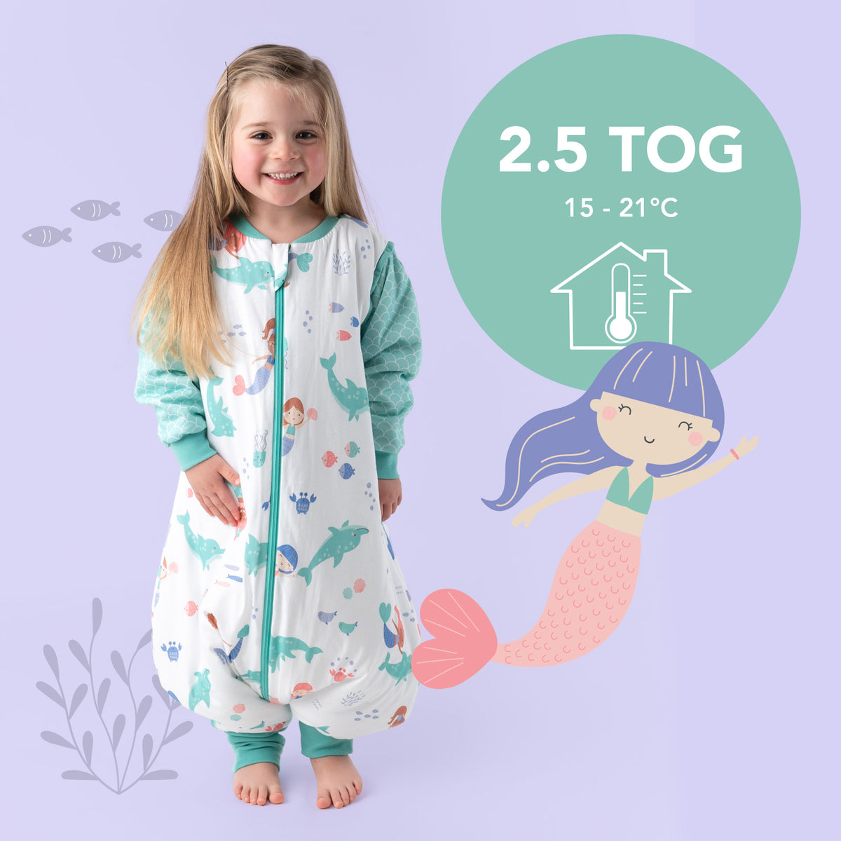 Sleeping Bag with Feet & Foldable Feet Covers - 2.5 TOG_Mermaid_TOG_461