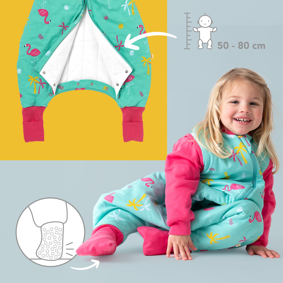 Organic Sleeping Bag with Feet & Foldable Feet Covers - 2.5 TOG_Flamingo_foot area_462