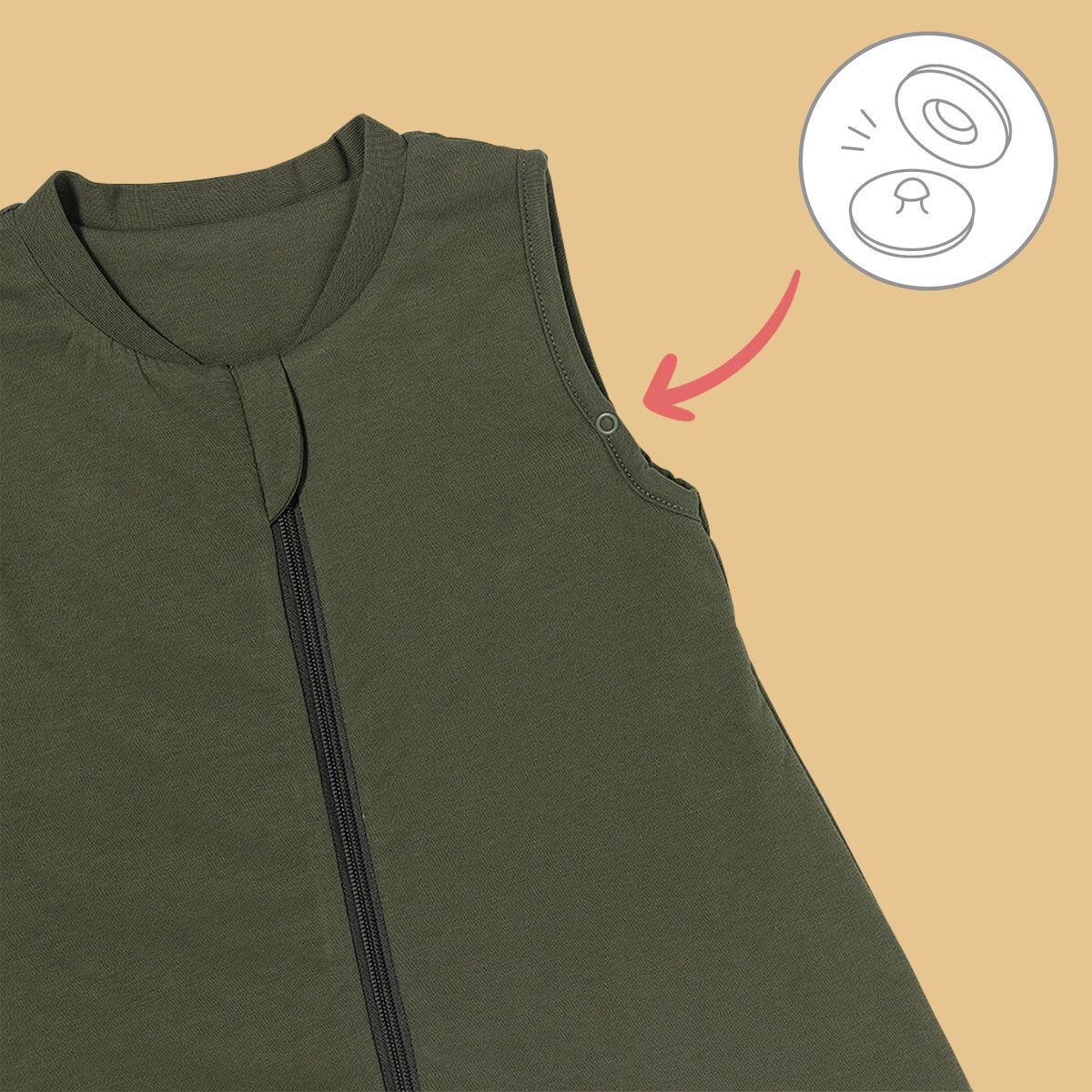 Plain Sleeping Bag with Feet - 2.5 TOG_Olive_sleeve area_463