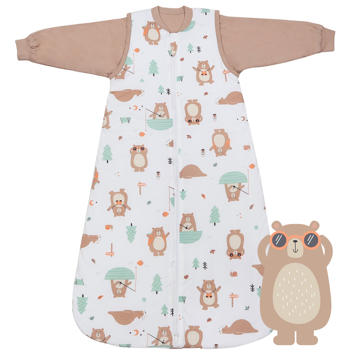 Sleeping Bag with Detachable Sleeves - 2.5 TOG_Explorer Bear_front_465