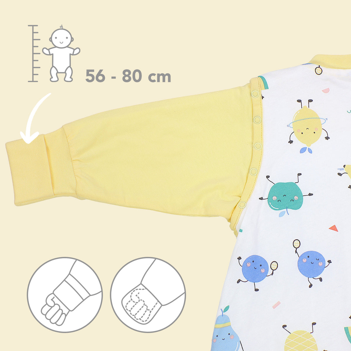 Sleeping Bag with Detachable Sleeves - 2.5 TOG_Sporty Fruit_sleeve area_465