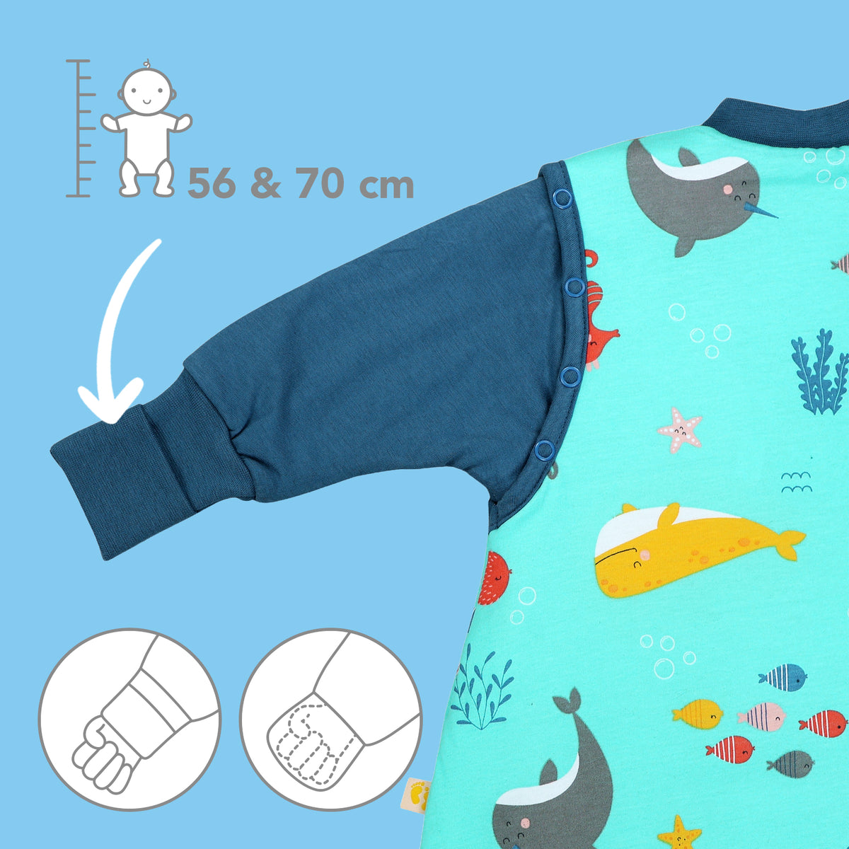 Sleeping Bag with Detachable Sleeves - 2.5 TOG_Under the Sea_sleeve area_465