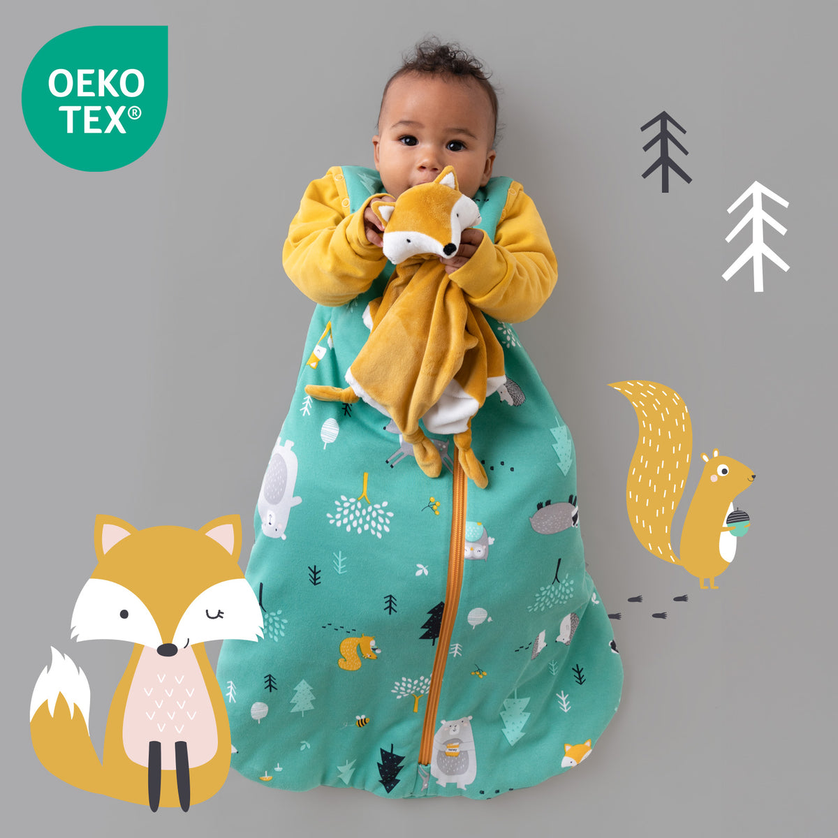 Organic Sleeping Bag with Detachable Sleeves - 2.5 TOG_Woodland Animals_OEKOTEX_466
