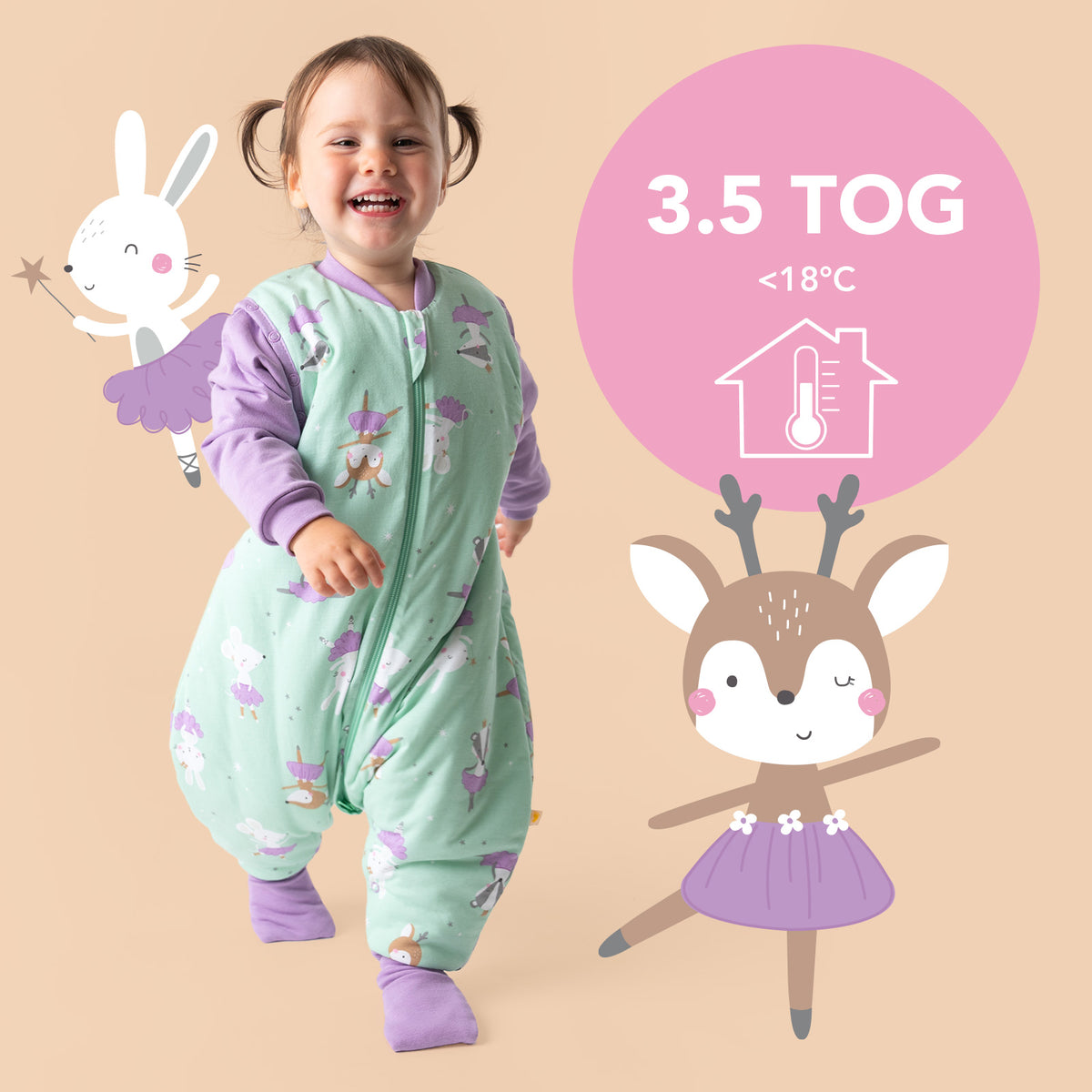 Sleeping Bag with Feet & Foldable Feet Covers - 3.5 TOG_Ballerina_TOG_468