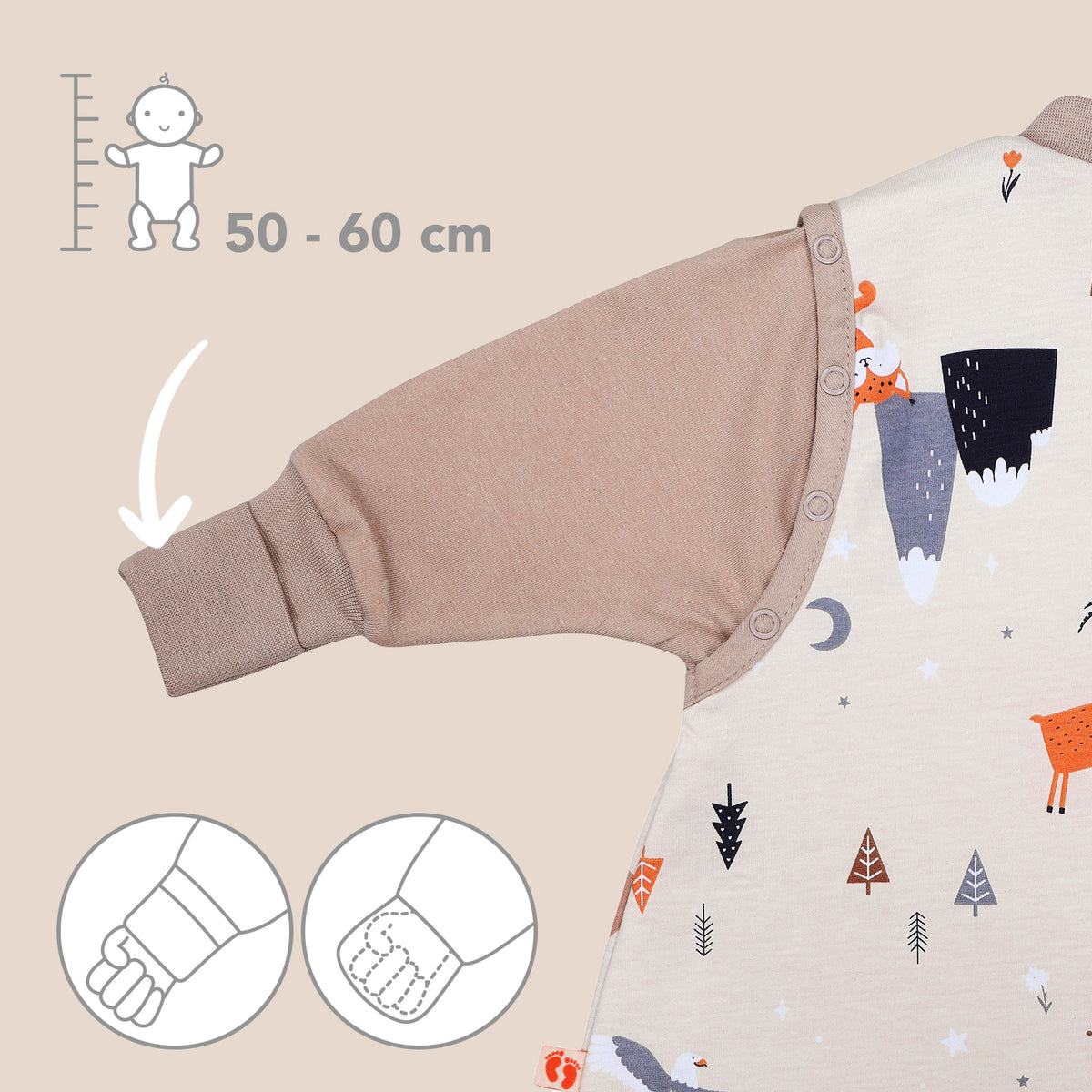Sleeping Bag with Feet & Foldable Feet Covers - 3.5 TOG_Mountain Animals_sleeve area_468