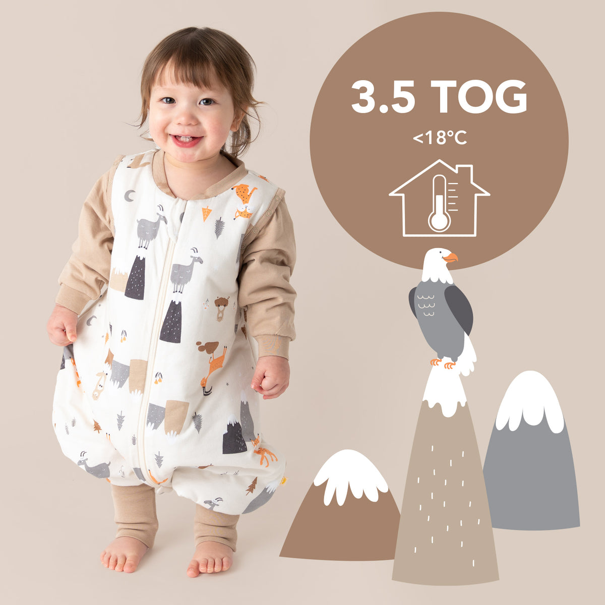 Sleeping Bag with Feet & Foldable Feet Covers - 3.5 TOG_Mountain Animals_TOG_468