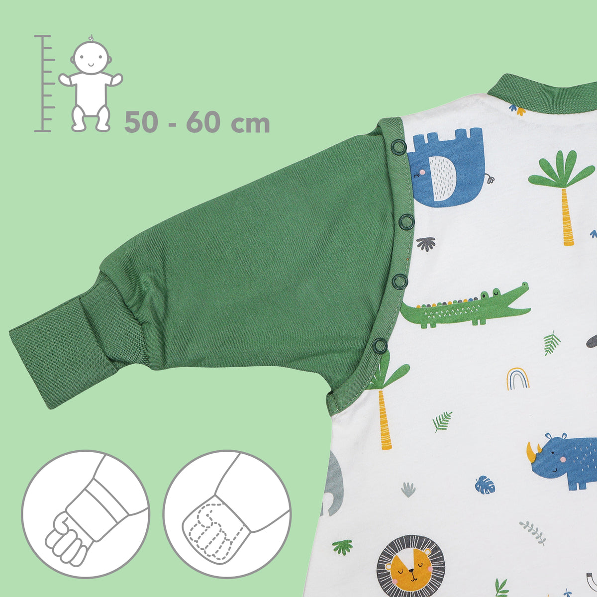 Sleeping Bag with Feet & Foldable Feet Covers - 3.5 TOG_Jungle_sleeve area_468