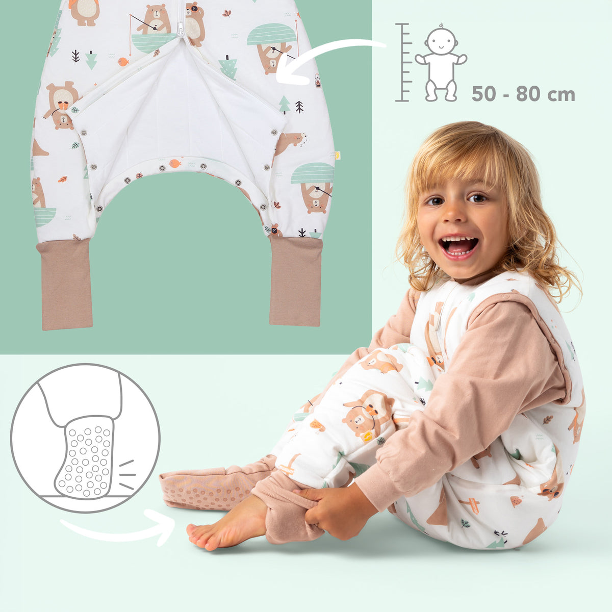 Sleeping Bag with Feet & Foldable Feet Covers - 3.5 TOG_Explorer Bear_foot area_468