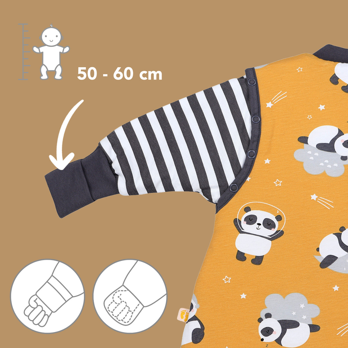 Sleeping Bag with Feet & Foldable Feet Covers - 3.5 TOG_Panda_sleeve area_468