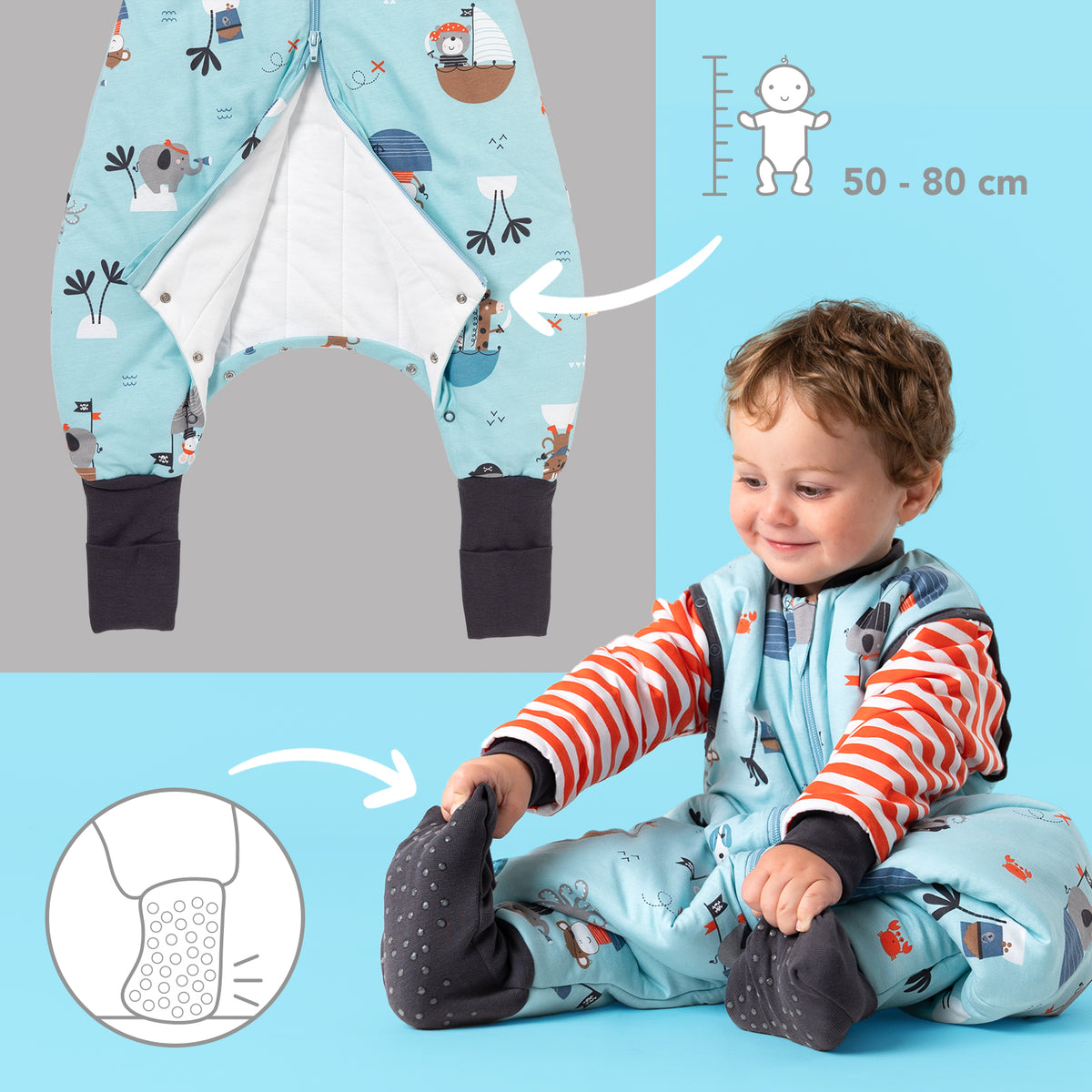 Sleeping Bag with Feet & Foldable Feet Covers - 3.5 TOG_Pirate_foot area_468