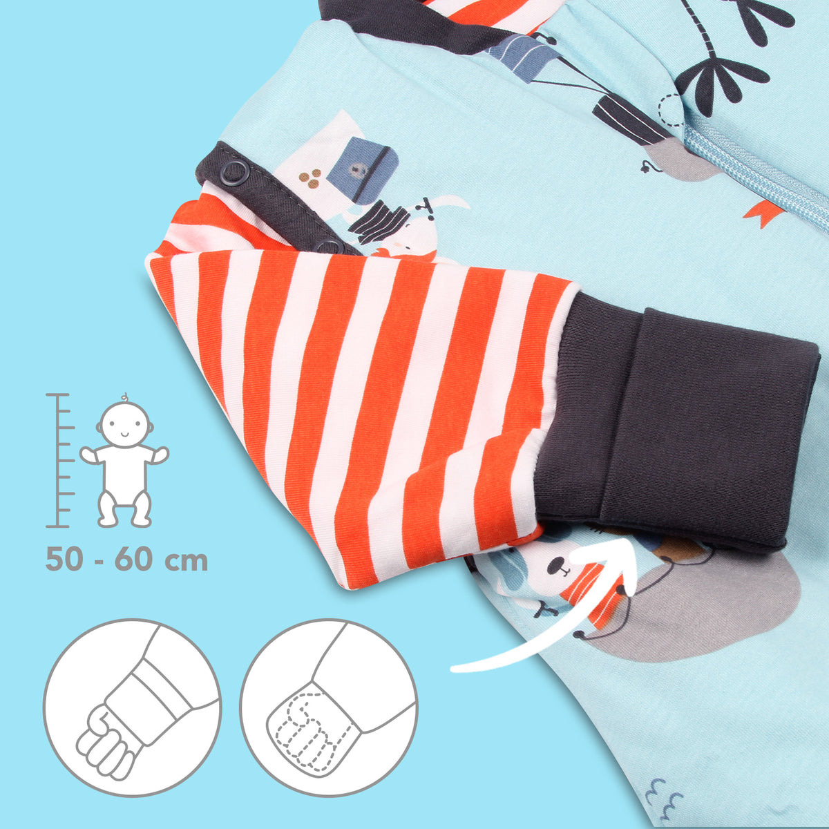 Sleeping Bag with Feet & Foldable Feet Covers - 3.5 TOG_Pirate_sleeve area_468