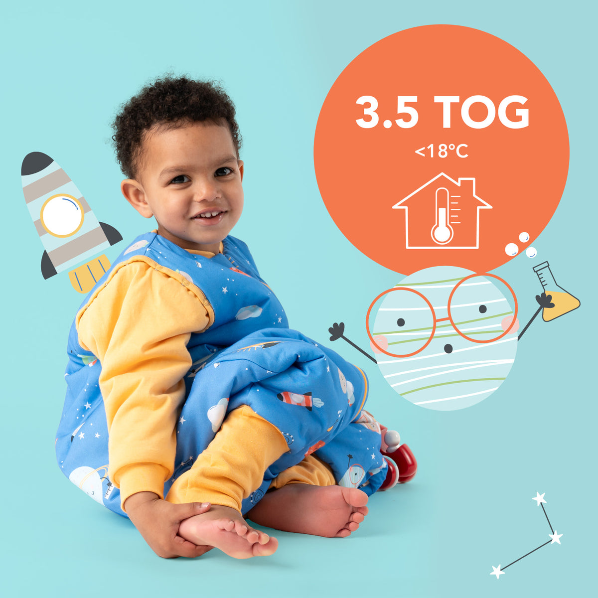 Sleeping Bag with Feet & Foldable Feet Covers - 3.5 TOG_Space_TOG_468
