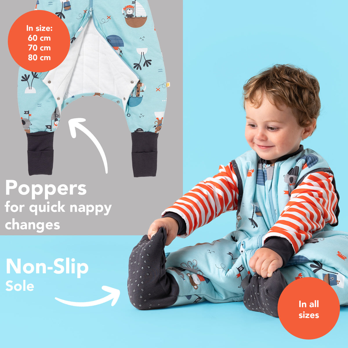 Sleeping Bag with Feet & Foldable Feet Covers - 3.5 TOG_Pirate_foot area_468