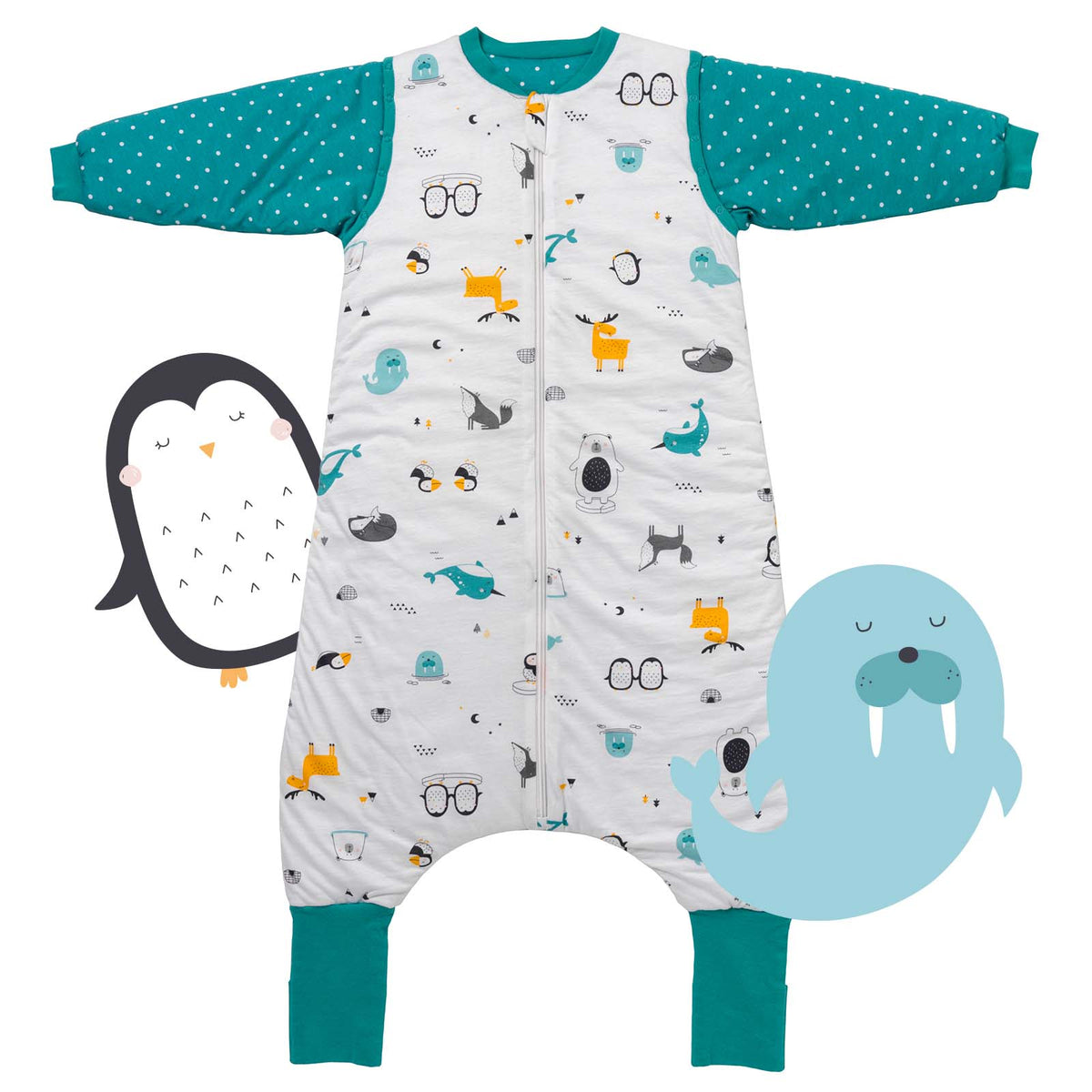Organic Sleeping Bag with Feet & Foldable Feet Covers - 3.5 TOG_Polar Pals_front_469