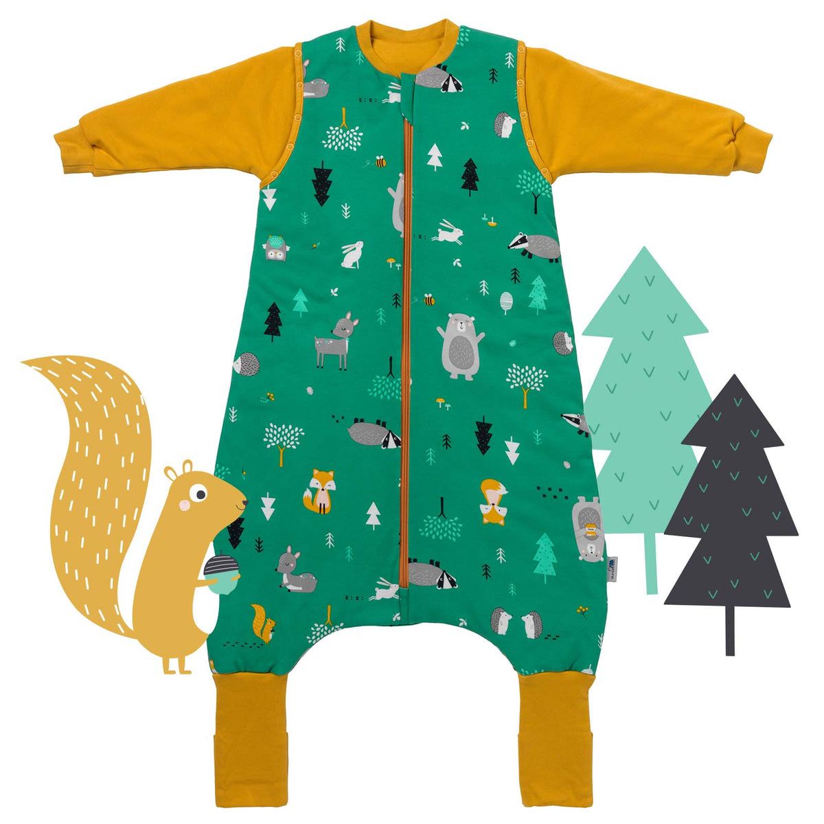 Organic Sleeping Bag with Feet & Foldable Feet Covers - 3.5 TOG_Woodland Animals_front_469