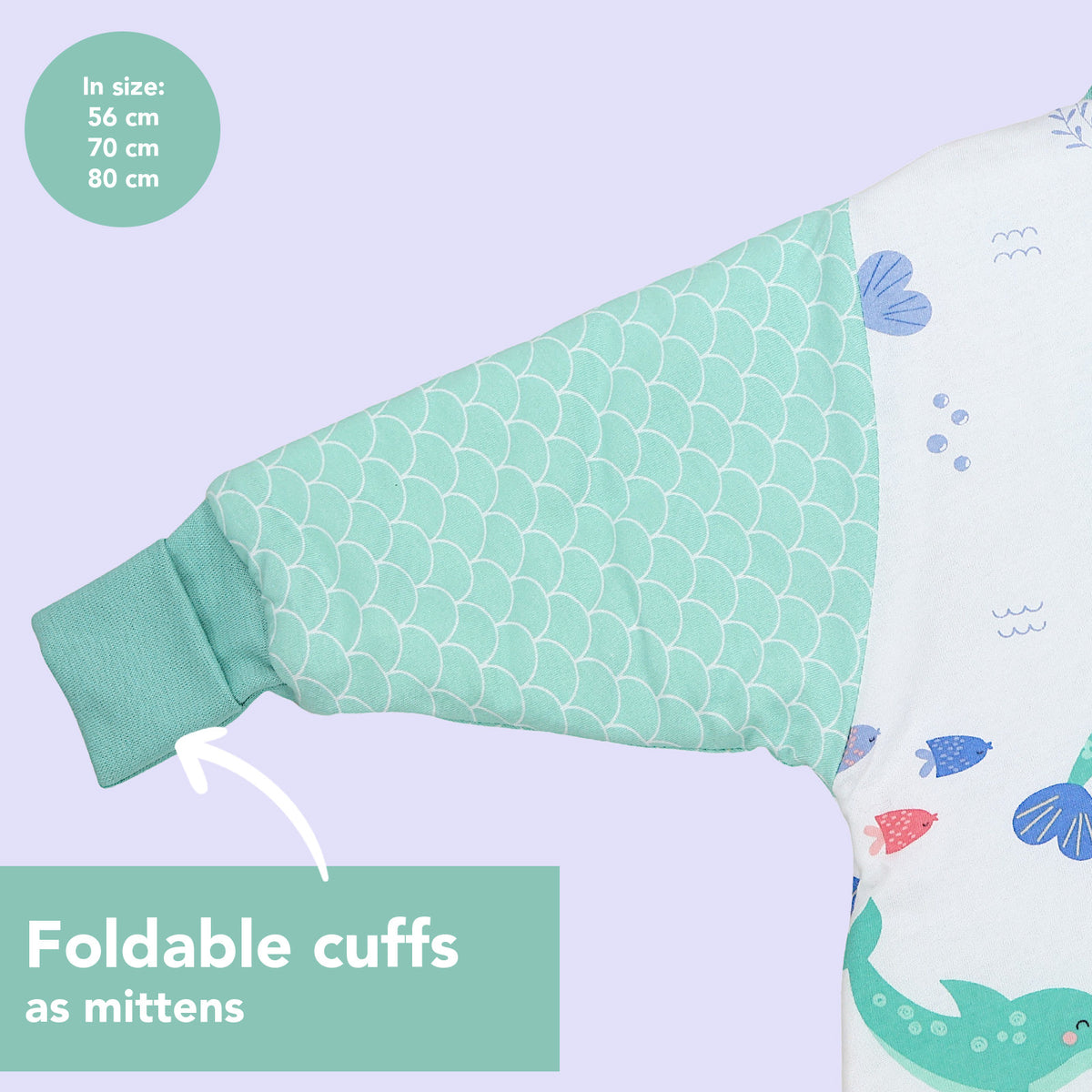 Long Sleeve Baby Sleeping Bag - 3.5 TOG_Mermaid_Cuffs_471