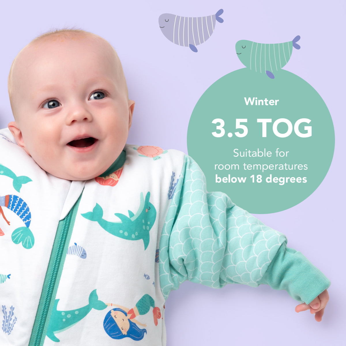 Long Sleeve Baby Sleeping Bag - 3.5 TOG_Mermaid_TOG_471