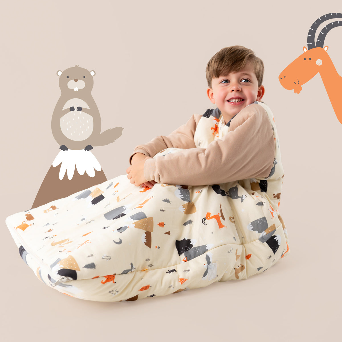 Long Sleeve Baby Sleeping Bag - 3.5 TOG_Mountain Animals_sample image_471
