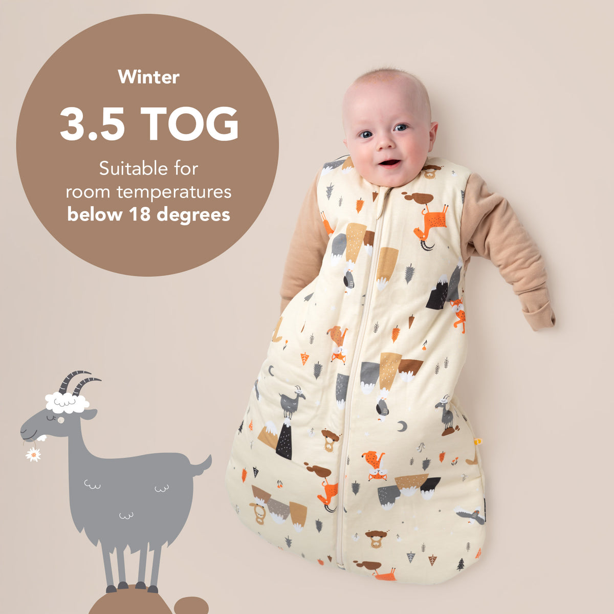 Long Sleeve Baby Sleeping Bag - 3.5 TOG_Mountain Animals_TOG_471