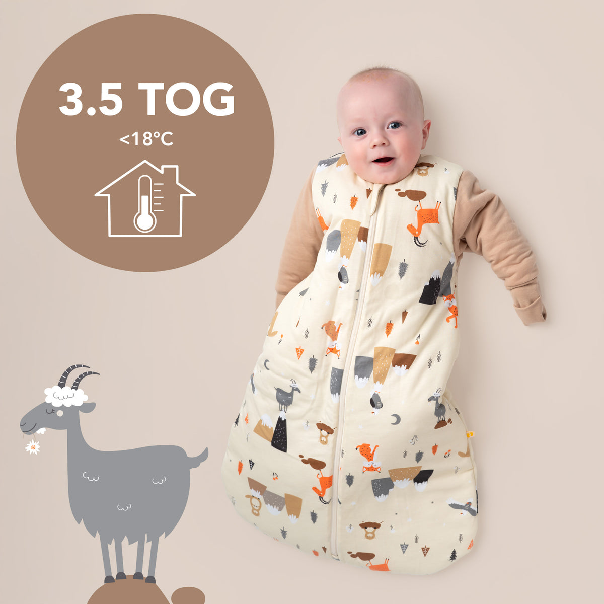 Long Sleeve Baby Sleeping Bag - 3.5 TOG_Mountain Animals_TOG_471