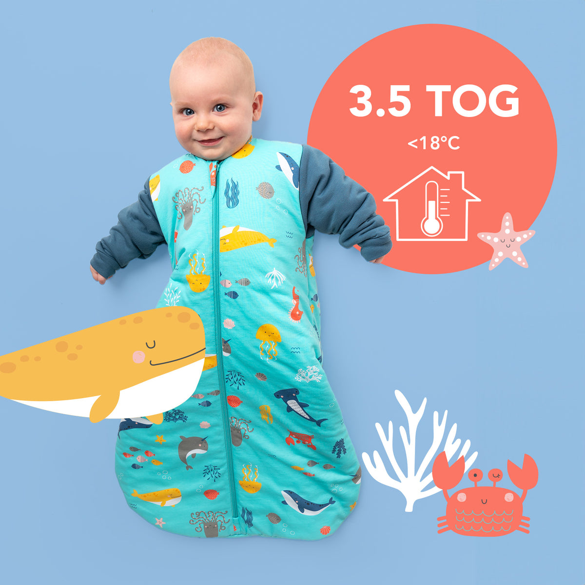 Long Sleeve Baby Sleeping Bag - 3.5 TOG_Under the Sea_TOG_471