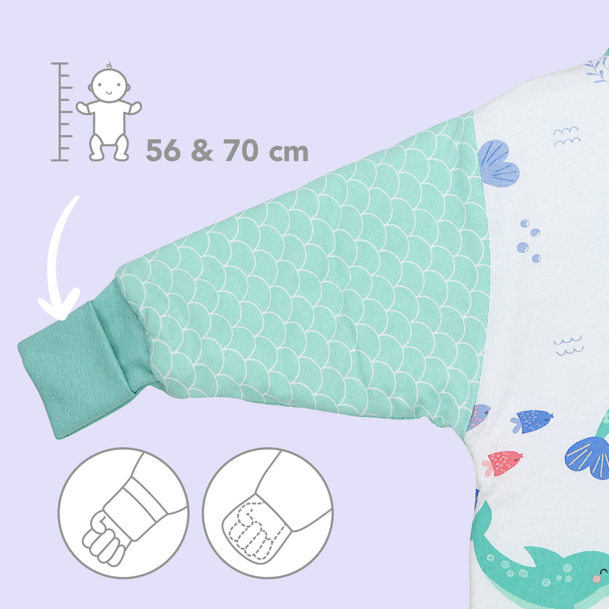 Long Sleeve Baby Sleeping Bag - 3.5 TOG_Mermaid_sleeve area_471