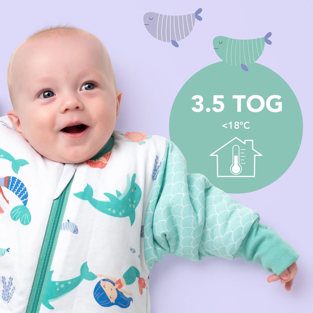 Long Sleeve Baby Sleeping Bag - 3.5 TOG_Mermaid_TOG_471