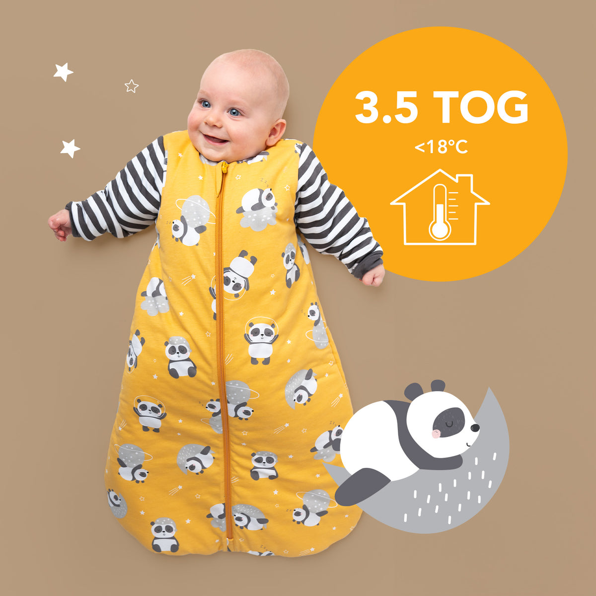 Long Sleeve Baby Sleeping Bag - 3.5 TOG_Panda_TOG_471