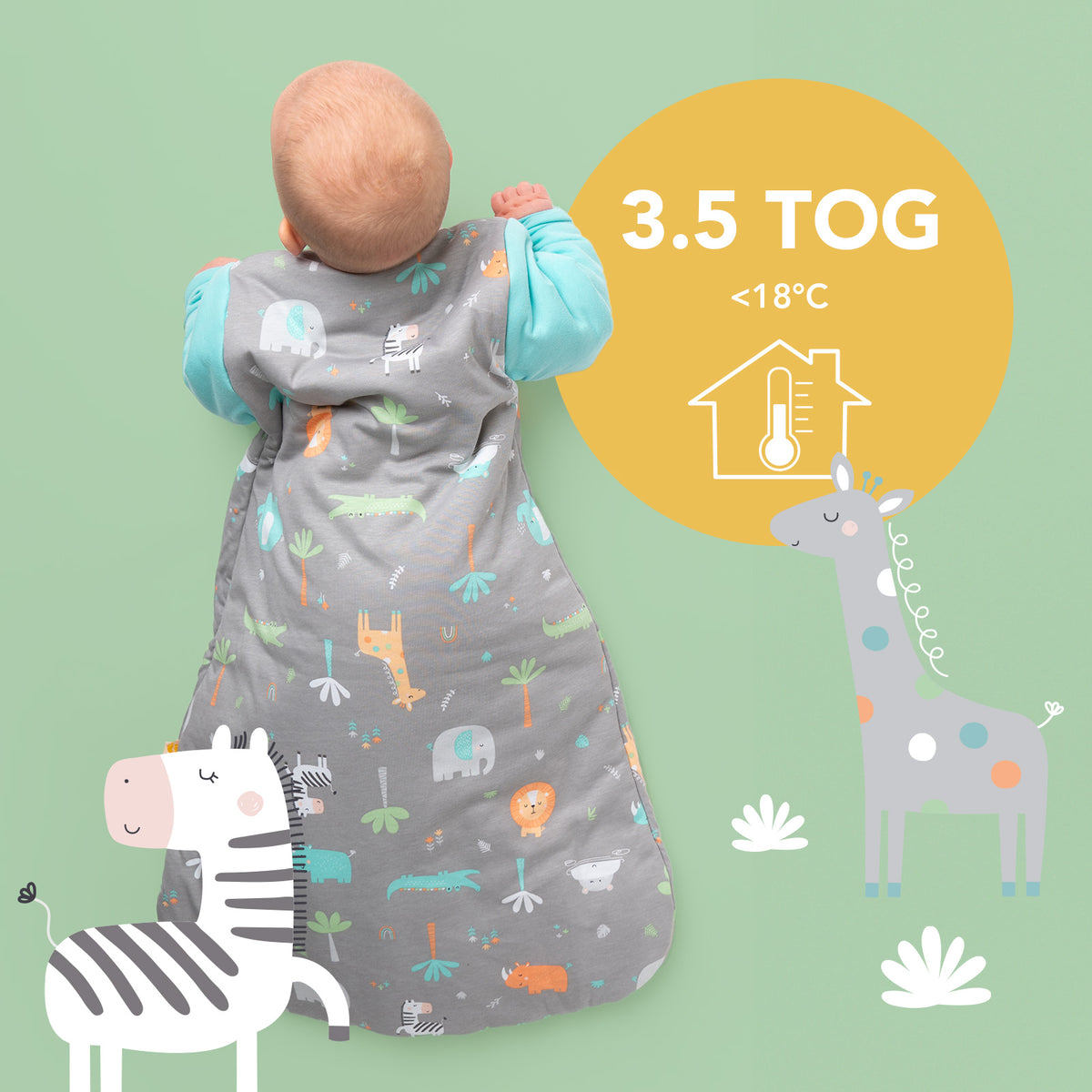 Long Sleeve Baby Sleeping Bag - 3.5 TOG_Safari_TOG_471